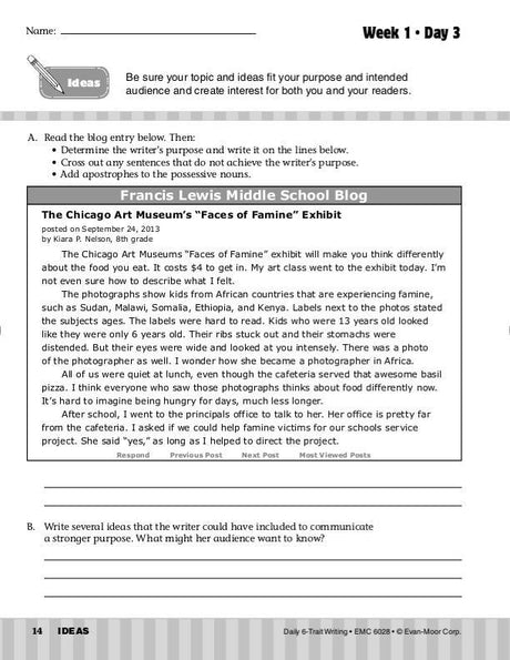 Daily 6-Trait Writing, Grade 8