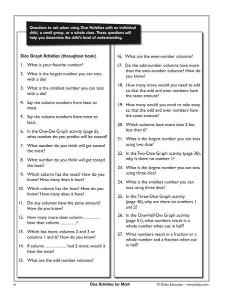 Dice Activities for Math