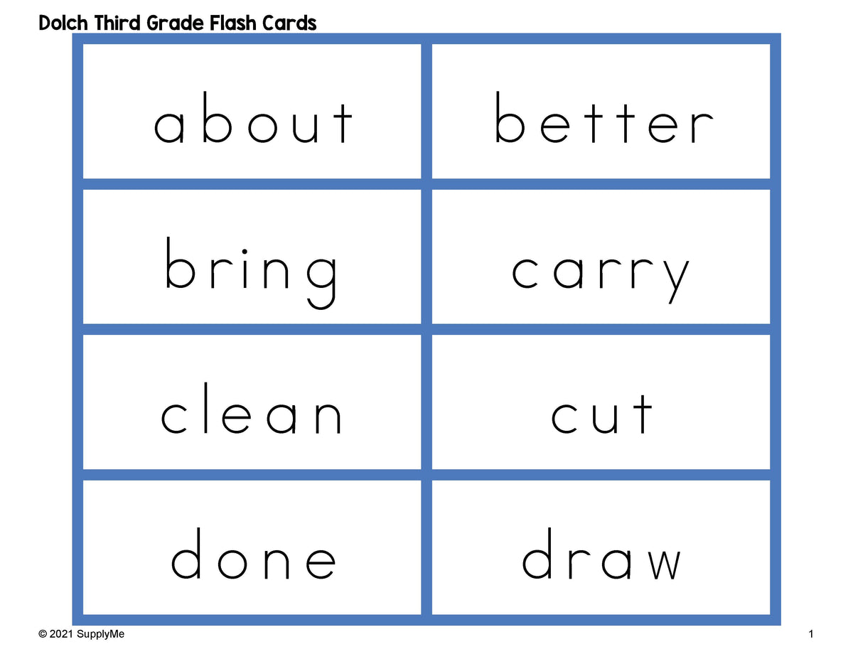 Third Grade Sight Word Flash Cards, 5 Variations, All 41 Dolch 3rd Gra – SupplyMe
