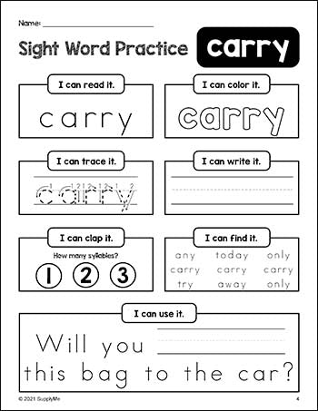 Dolch Sight Words Worksheets, Sight Word Practice Bundle, Includes All 220 Dolch Sight Words, Grades PreK-3, 220 Pages