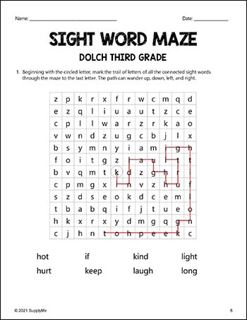 Third Grade Sight Words Worksheets - Sight Word Maze, All 41 Dolch 3rd Grade Sight Words
