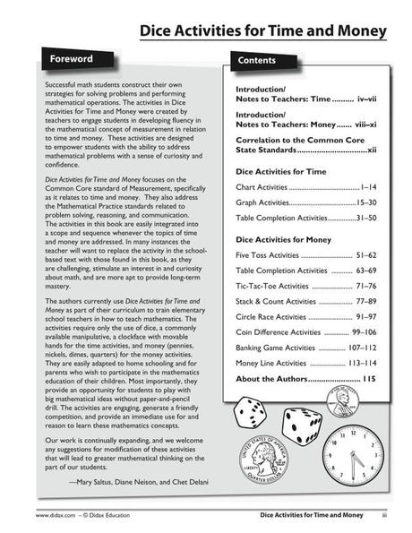 Dice Activities For Time & Money 