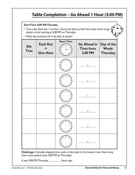 Dice Activities For Time & Money 