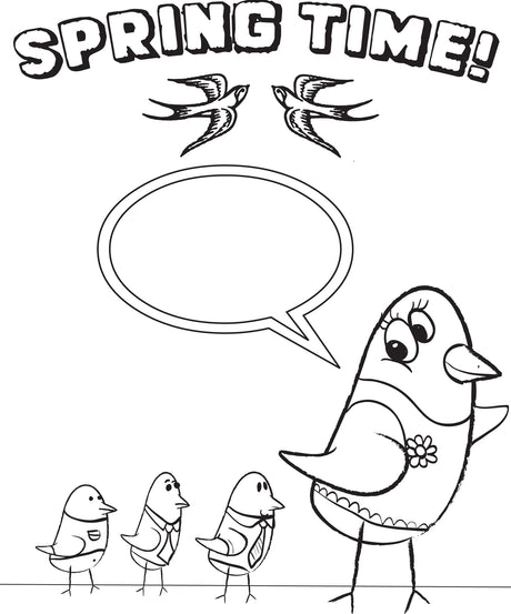 Cartoon Birdies Spring Coloring Page