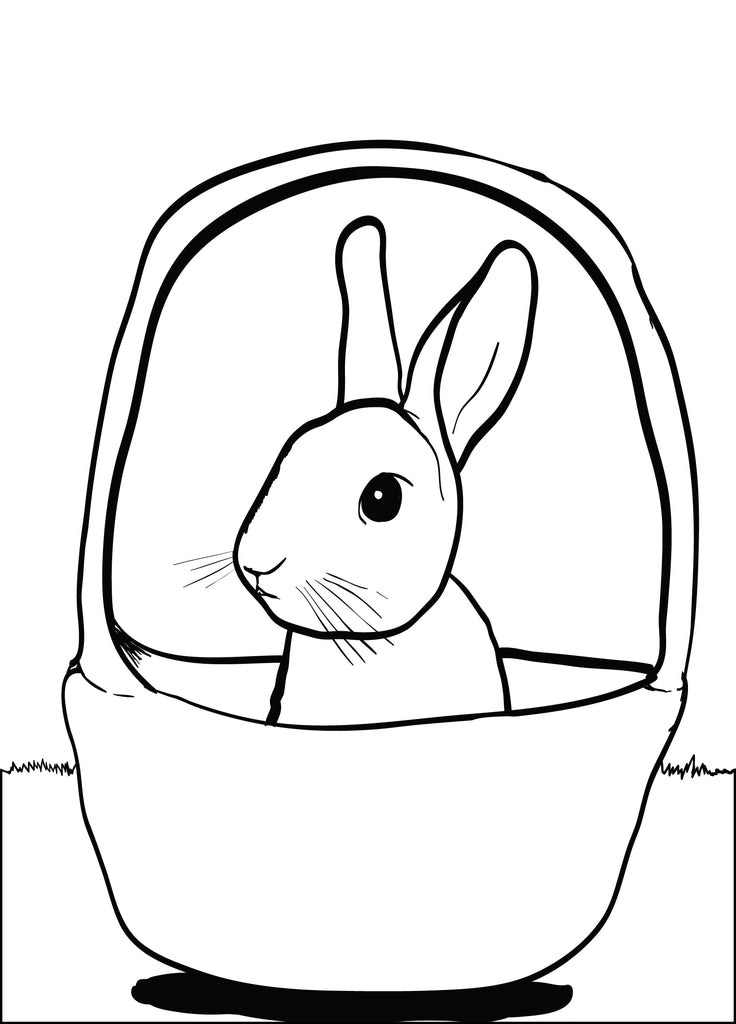 Cute Bunny in a Basket Coloring Page