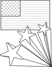 American Flag with Shooting Stars - 4th of July Coloring Page
