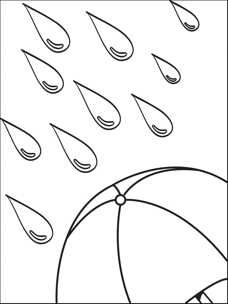 Big Raindrops and Umbrella Coloring Page