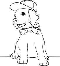 Puppy Dog Wearing a Baseball Cap and Bow Tie Coloring Page