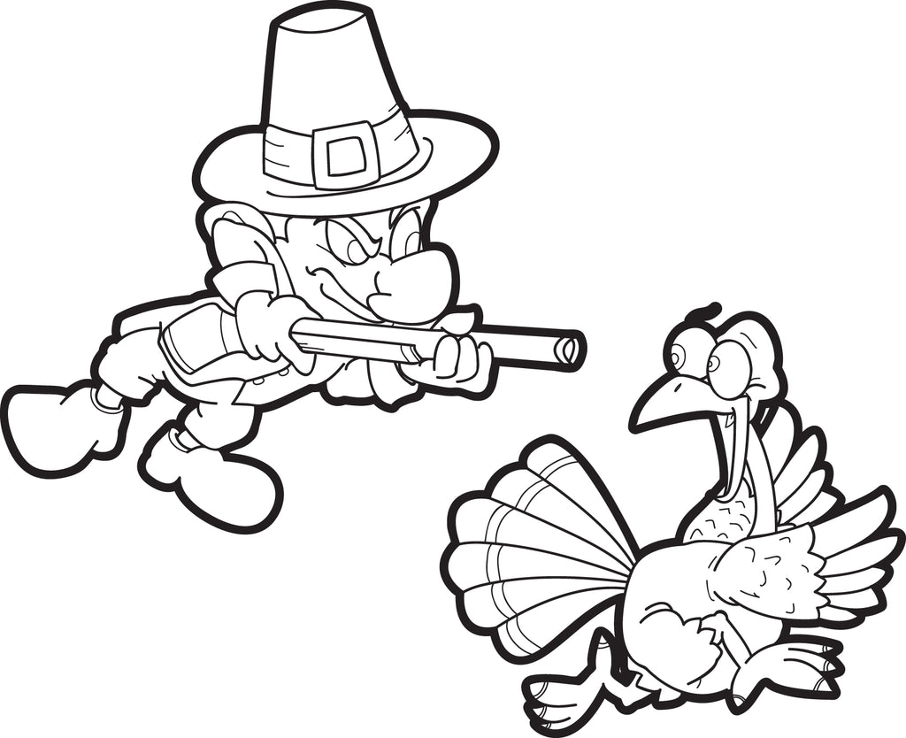 FREE Printable Thanksgiving Turkey and Pilgrim Coloring Page