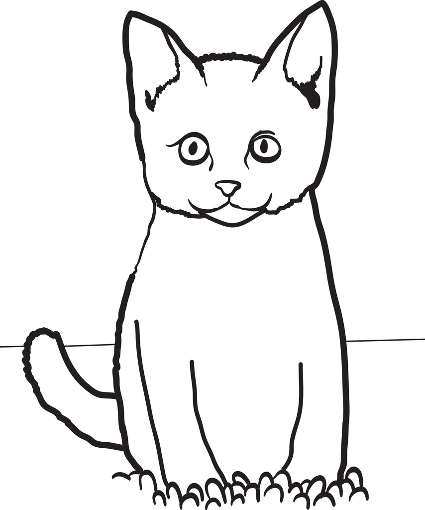 Cat Sitting in Grass Coloring Page