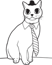 Cat Wearing a Hat and Tie Coloring Page