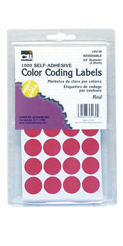 Color Coding Dot Labels, 3/4" Red