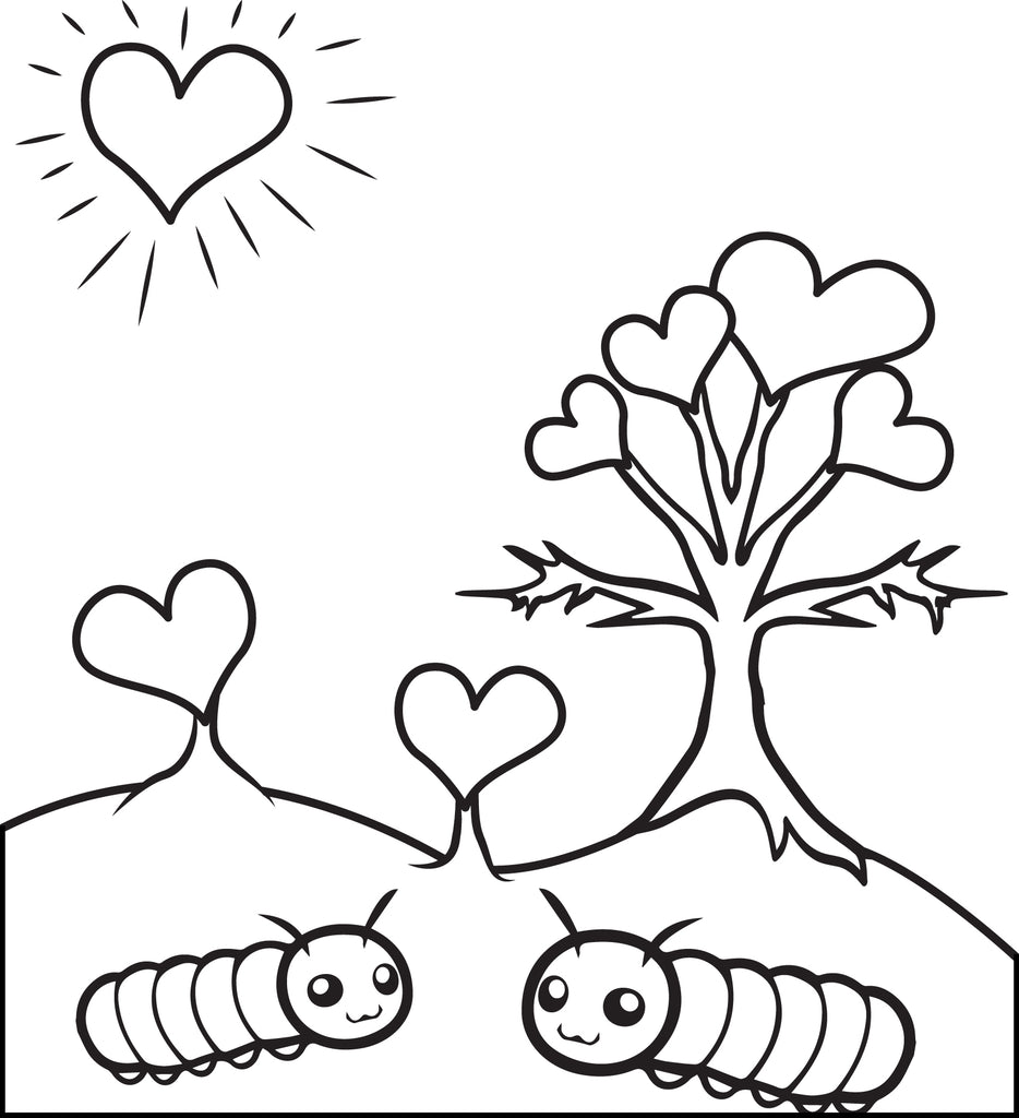 Caterpillars In Love Valentine's Day Coloring Page