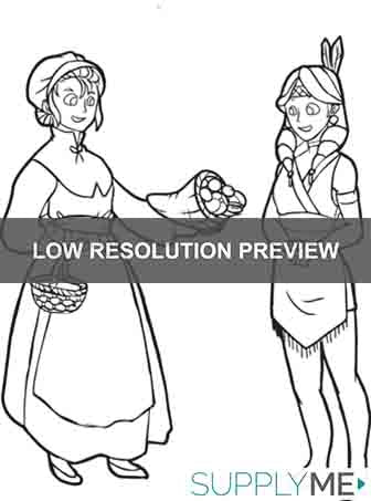 Printable Pilgrim and Indian Coloring Page for Kids #2