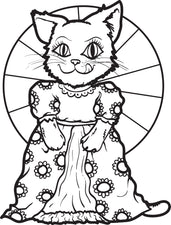 Cat Wearing a Dress Coloring Page