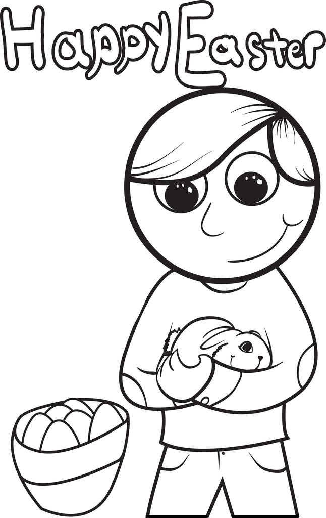 Boy Holding a Rabbit Easter Coloring Page #1