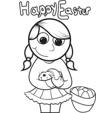 Girl Holding a Rabbit Easter Coloring Page