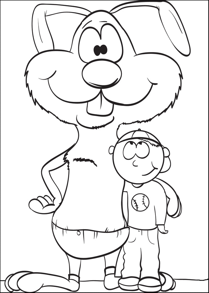 Coloring Page of a Bunny Standing With a Boy