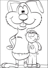Coloring Page of a Bunny Standing With a Boy