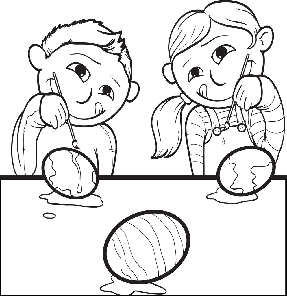 Kids Coloring Easter Eggs Coloring Page