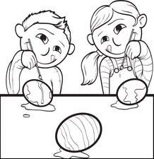 Kids Coloring Easter Eggs Coloring Page