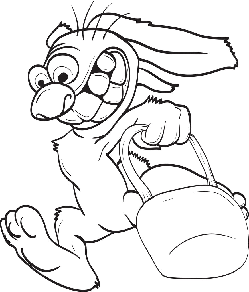 Bunny Running With An Easter Basket Coloring Page