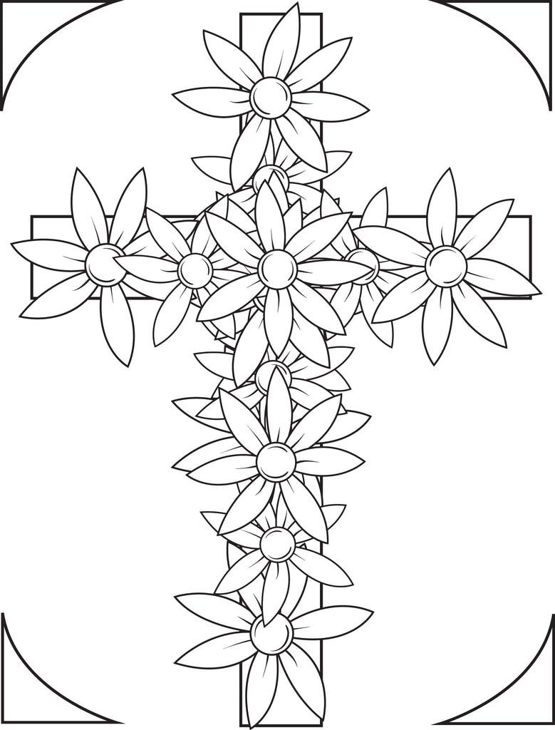 Cross With Flowers Coloring Page