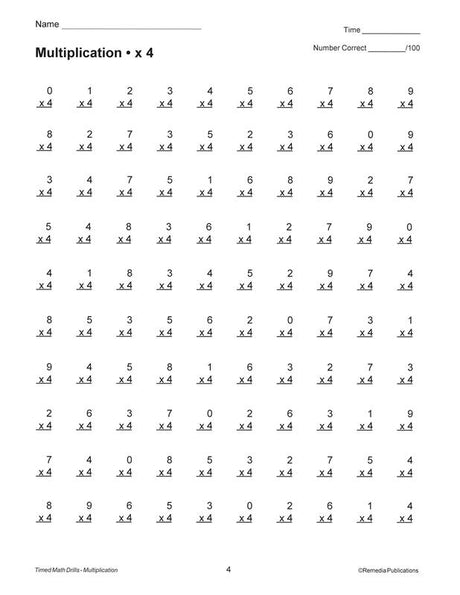 Remedia Publications Timed Math Drills Multiplication Activity Book