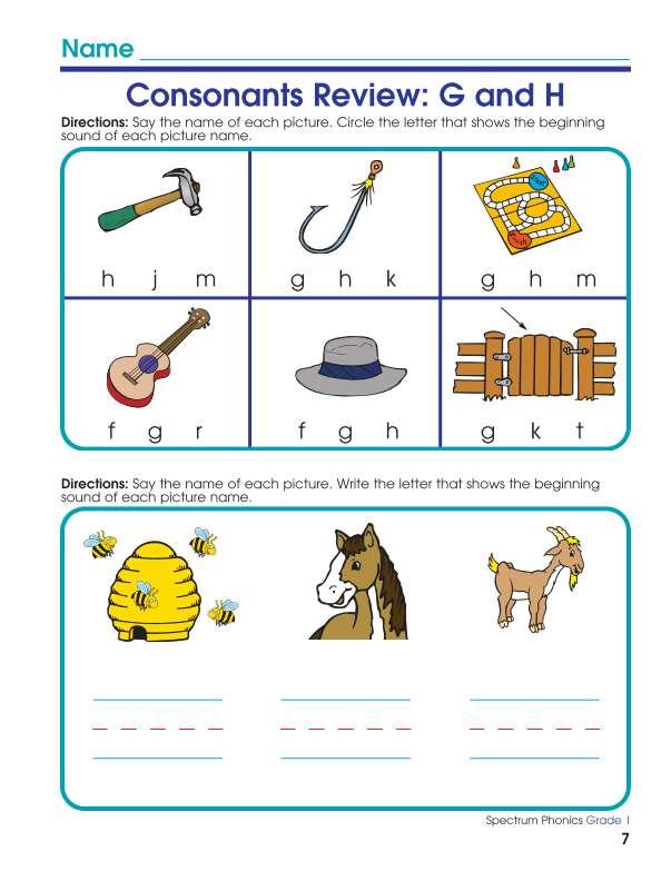 Spectrum Phonics Workbook, Grade 1