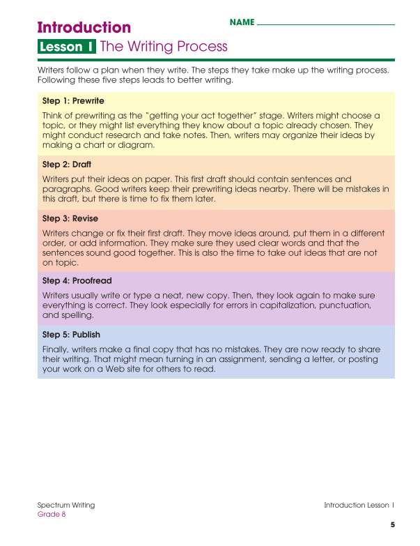 Spectrum Writing Workbook, Grade 8