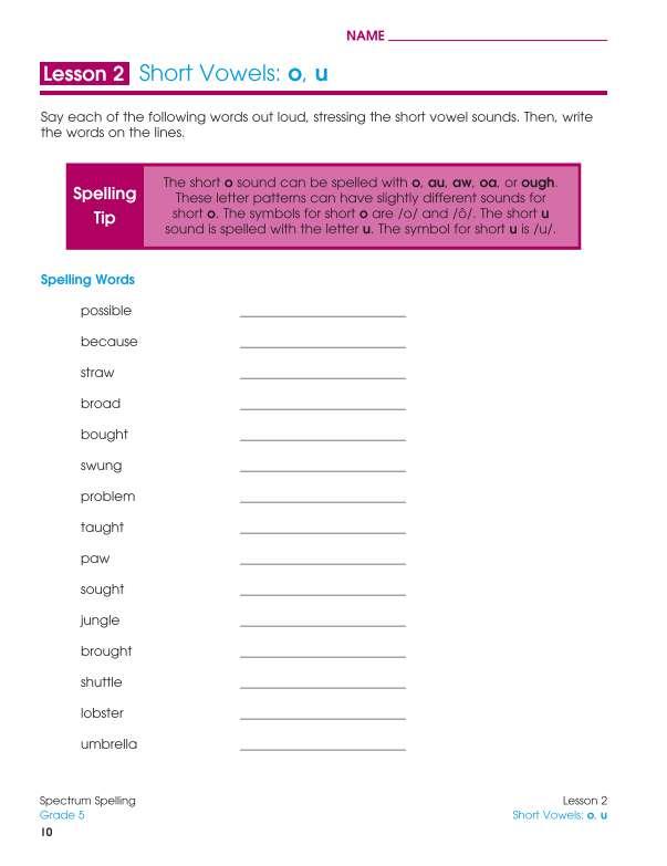 Spectrum Spelling Workbook, Grade 5