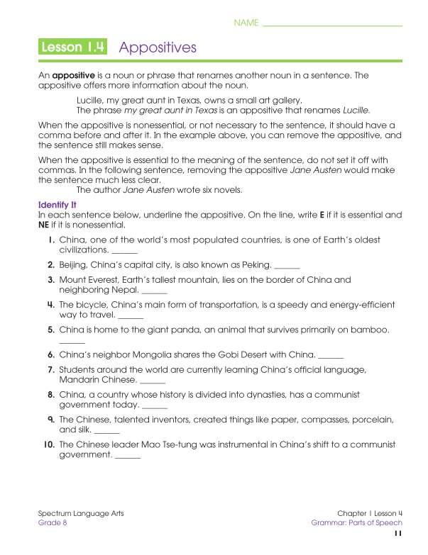 Spectrum Language Arts Workbook, Grade 8