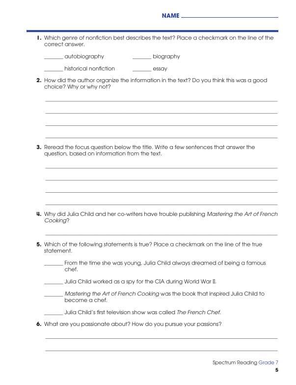 Spectrum Reading Workbook, Grade 7