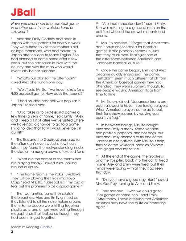 Spectrum Reading Workbook, Grade 6