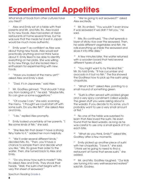 Spectrum Reading Workbook, Grade 6