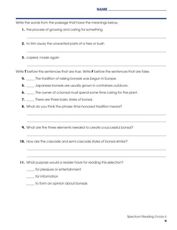 Spectrum Reading Workbook, Grade 6