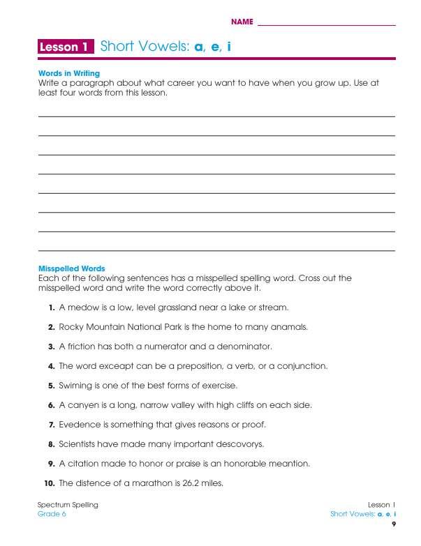 Spectrum Spelling Workbook, Grade 6