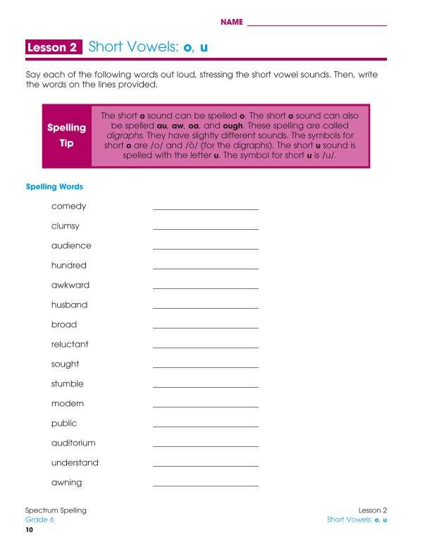 Spectrum Spelling Workbook, Grade 6