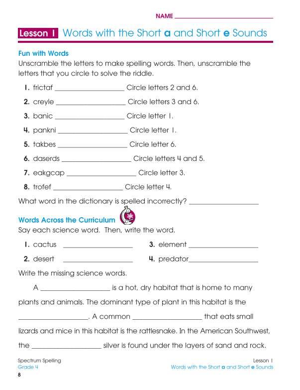 Spectrum Spelling Workbook, Grade 4