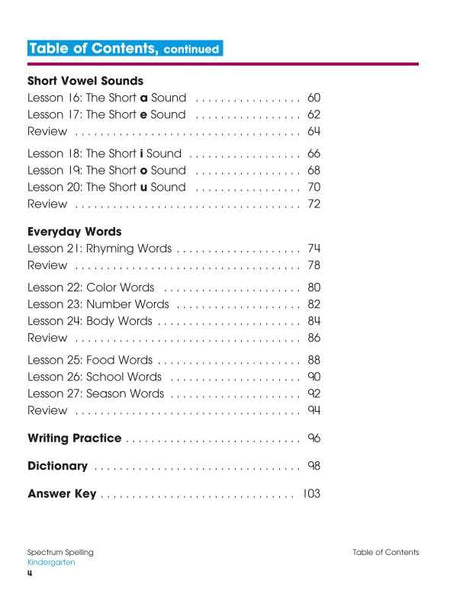 Spectrum Spelling Workbook, Grade K