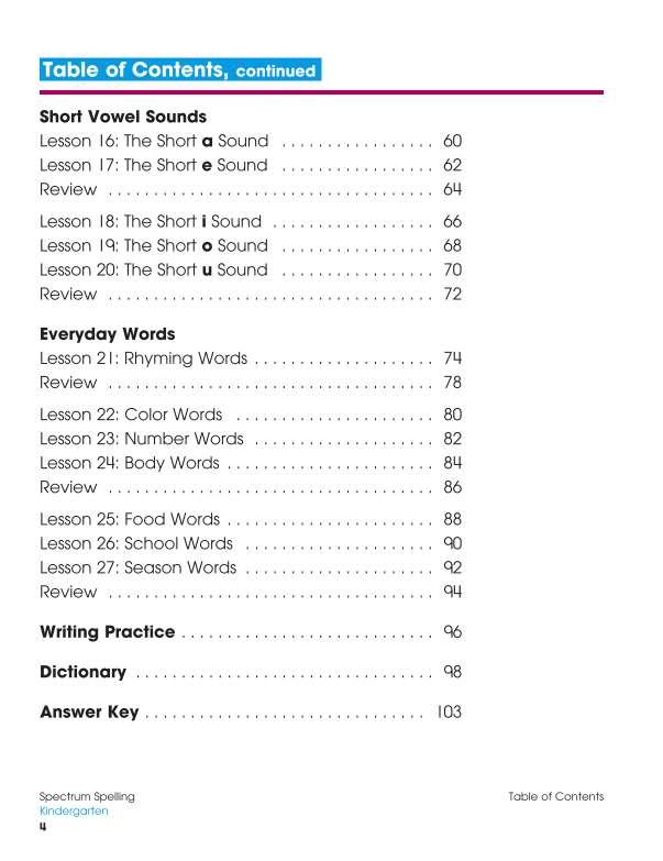 Spectrum Spelling Workbook, Grade K