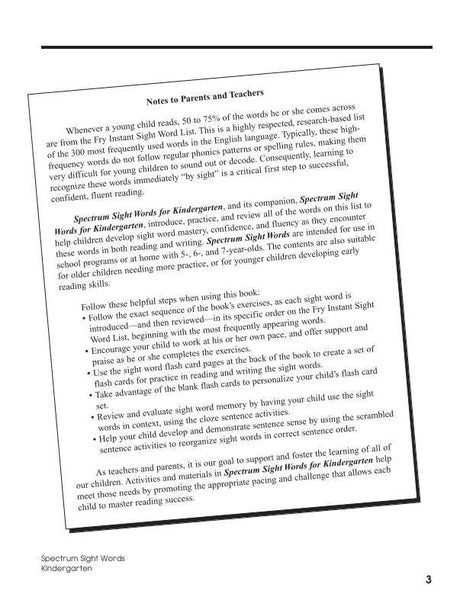 Spectrum Sight Words Workbook, Grade K