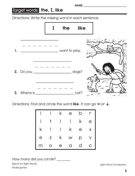 Spectrum Sight Words Workbook, Grade K