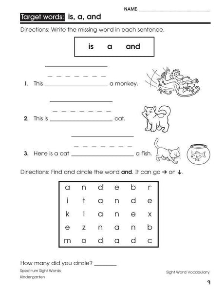 Spectrum Sight Words Workbook, Grade K