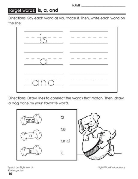 Spectrum Sight Words Workbook, Grade K