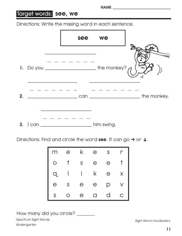Spectrum Sight Words Workbook, Grade K