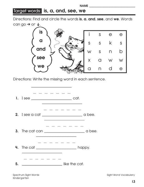 Spectrum Sight Words Workbook, Grade K