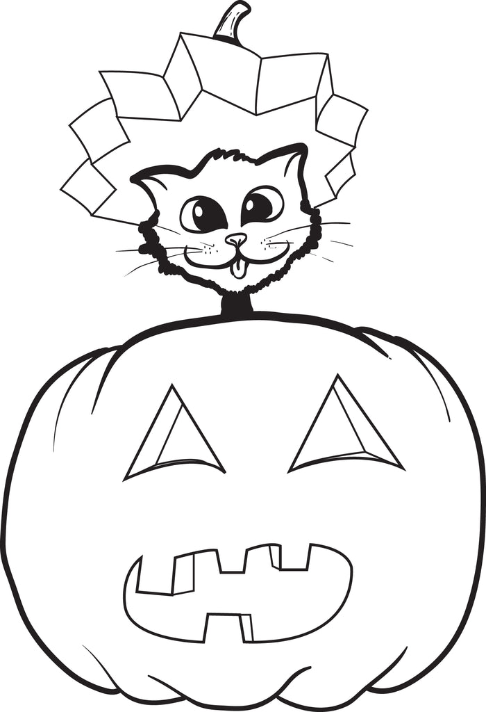 Printable Halloween Cat and Pumpkin Coloring Page for Kids