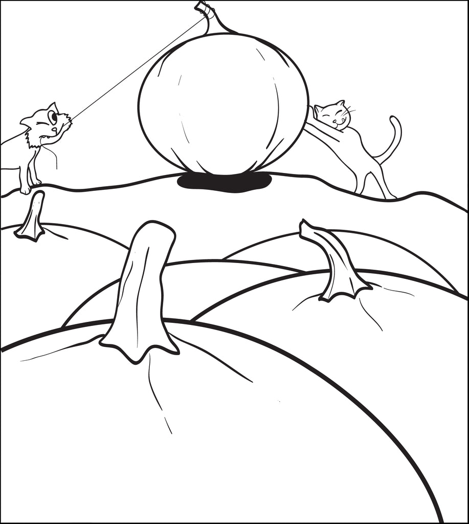 FREE Printable Cats At A Pumpkin Patch Coloring Page for Kids