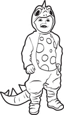 FREE Printable Halloween Coloring Page of a Boy in a Dinosaur Costume